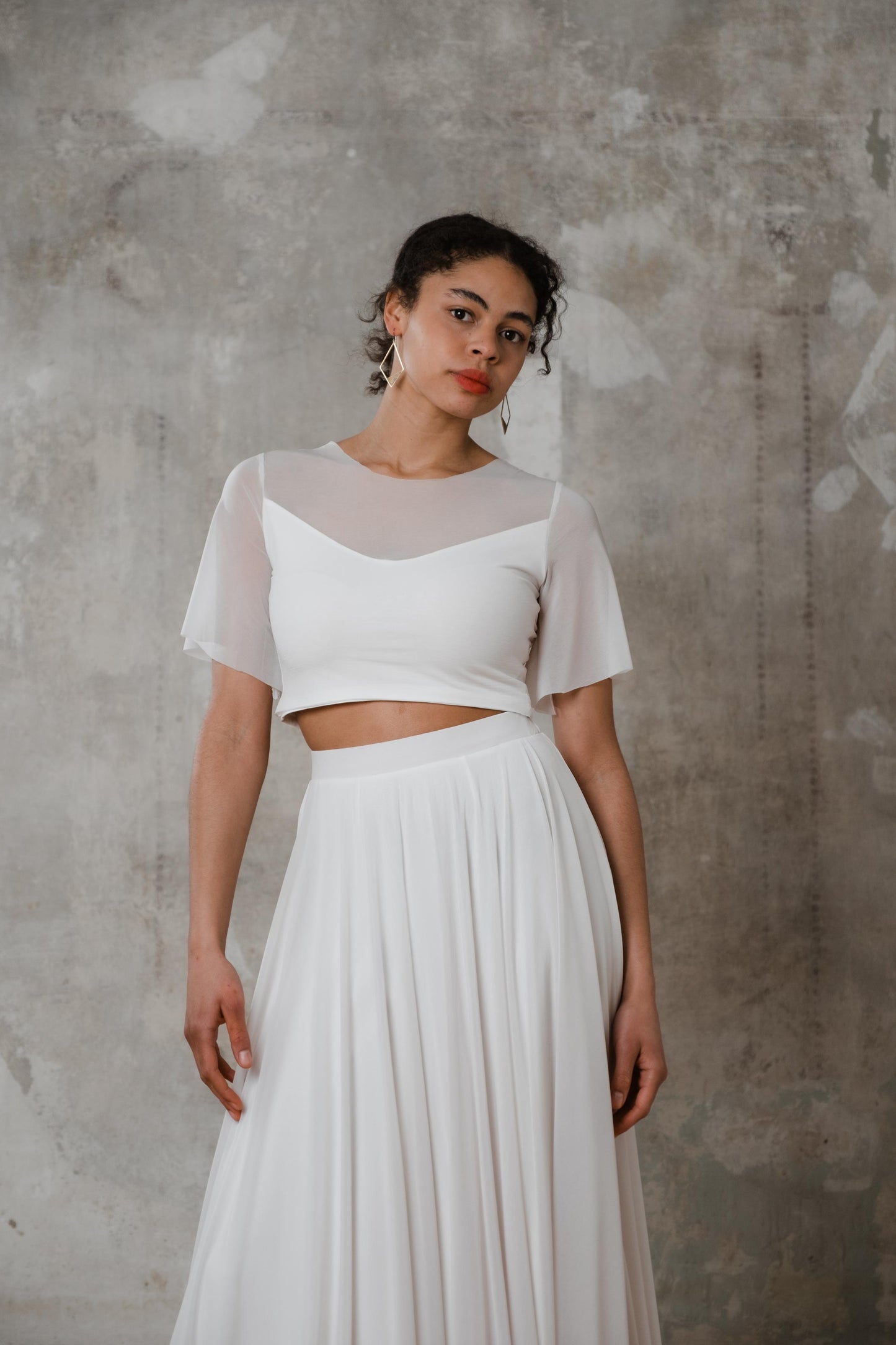 Bodenlanger Boho Brautrock aus gerafftem Chiffon