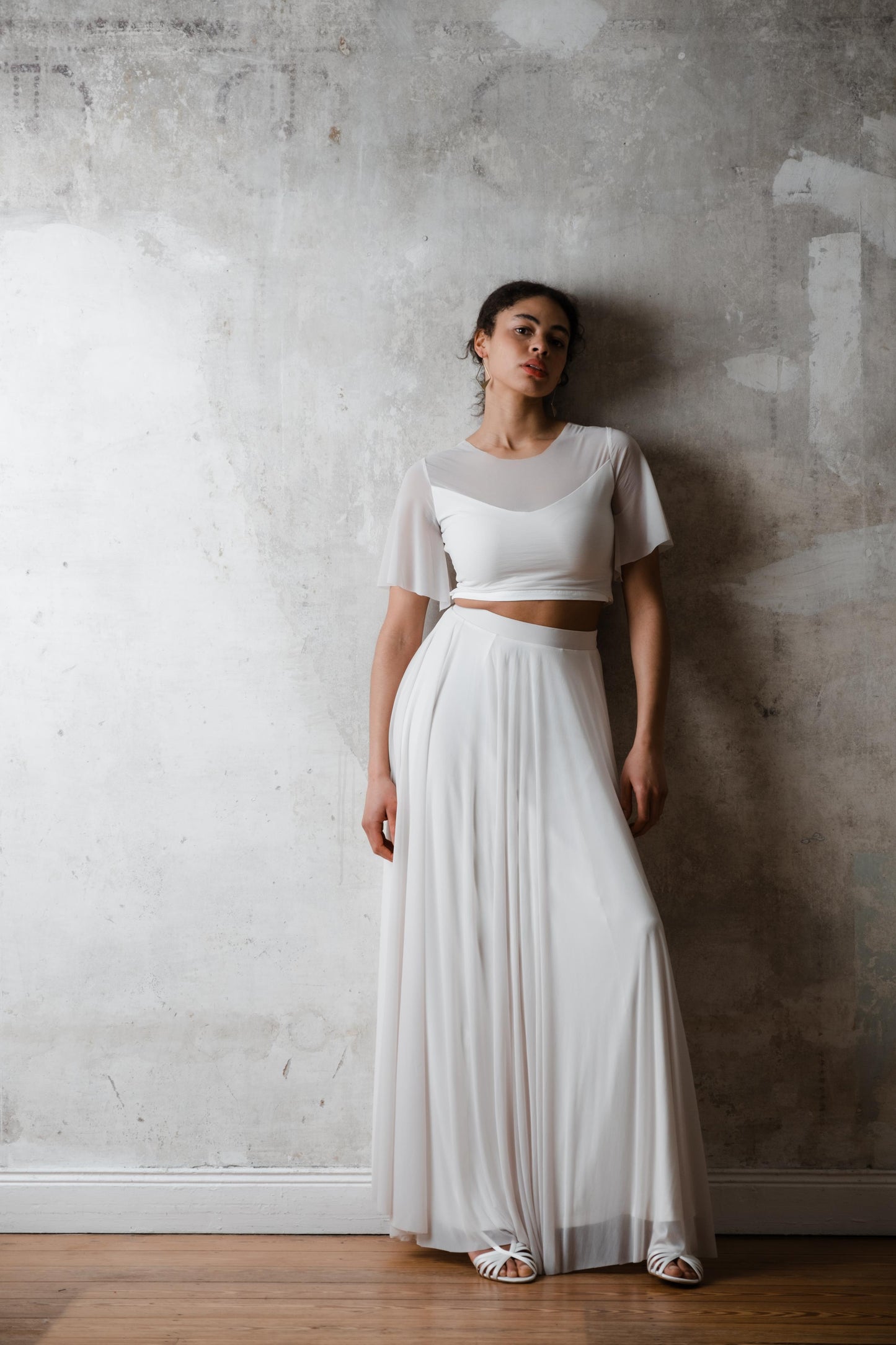 Edler, langer Brautrock "Daydream" in zartem Cremegrau aus Chiffon
