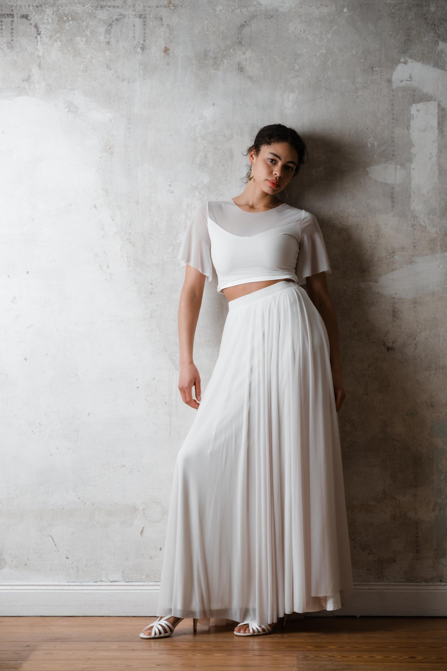 Edler, langer Brautrock "Daydream" in zartem Cremegrau aus Chiffon