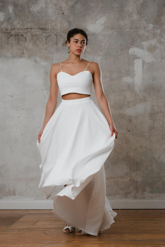Bodenlanger Boho Brautrock aus Musselin