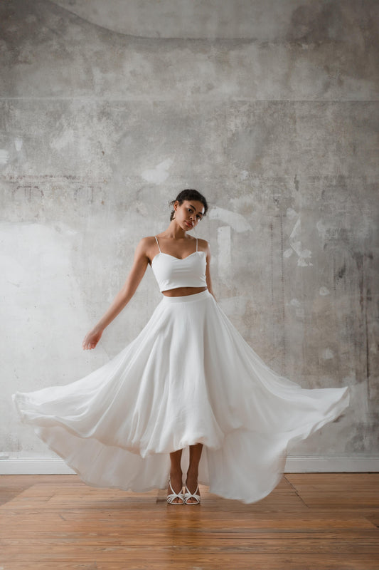 Bodenlanger Boho Brautrock aus Musselin