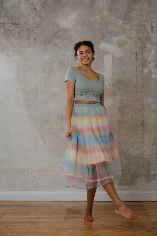 bunter Tüllrock in Regenbogenfarben