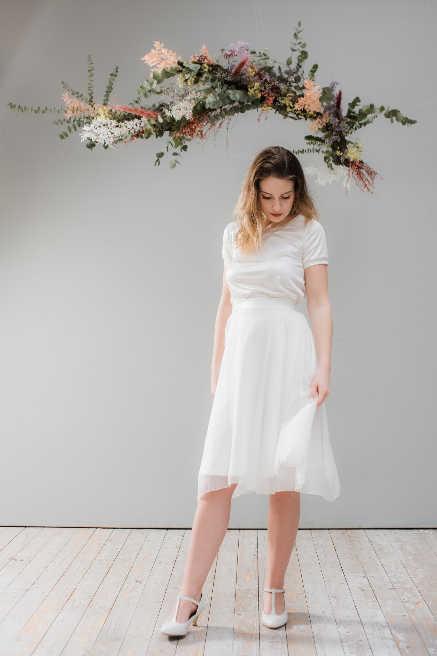 Kurzer Brautrock "Tinkabell" mit gecrashtem Chiffon