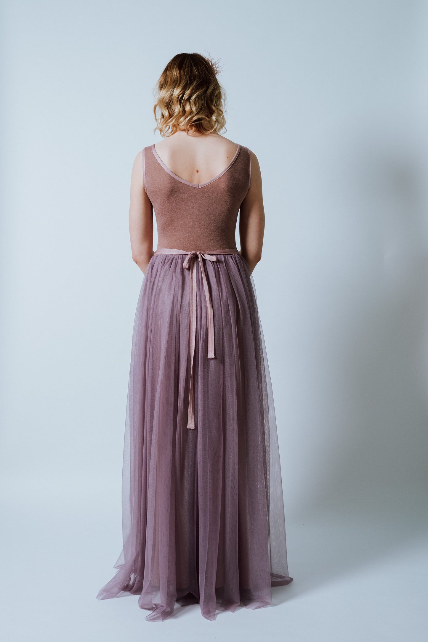Tüllkleid lang "Lavender" in Rosenholz und ärmellos