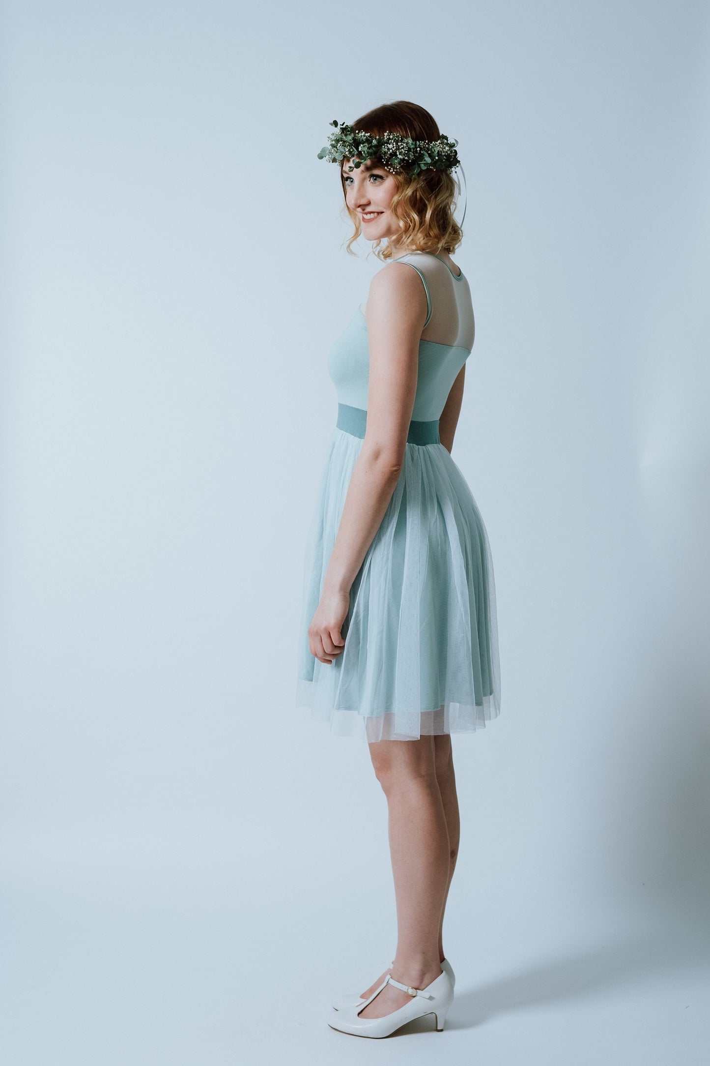 Kurzes Sommerkleid mit verspieltem Tüllrock in Mintgrün