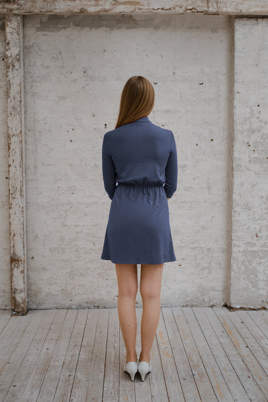 Jerseykleid mit Schleife in Jeansblau