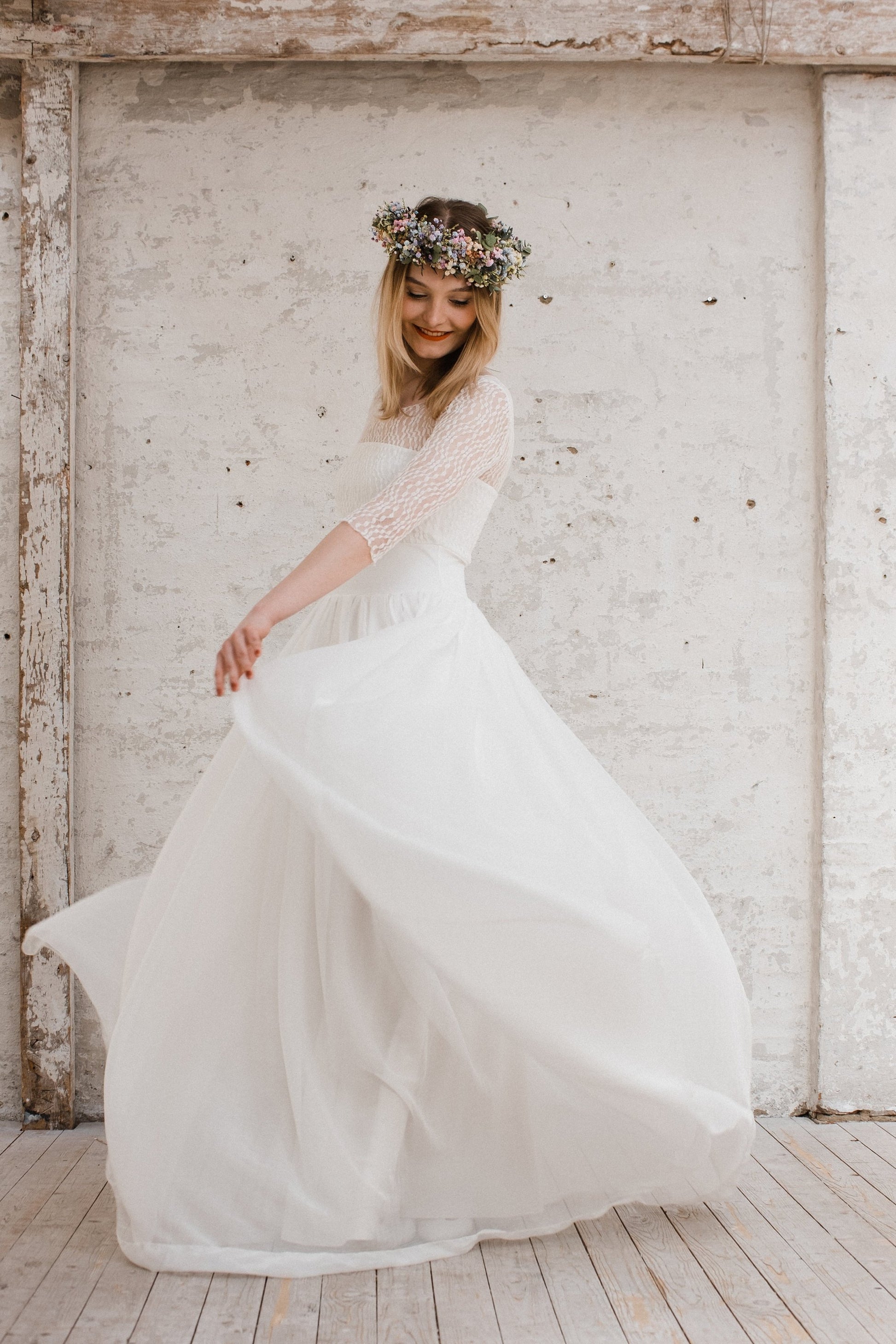 bodenlanges Boho Brautkleid luftig leicht