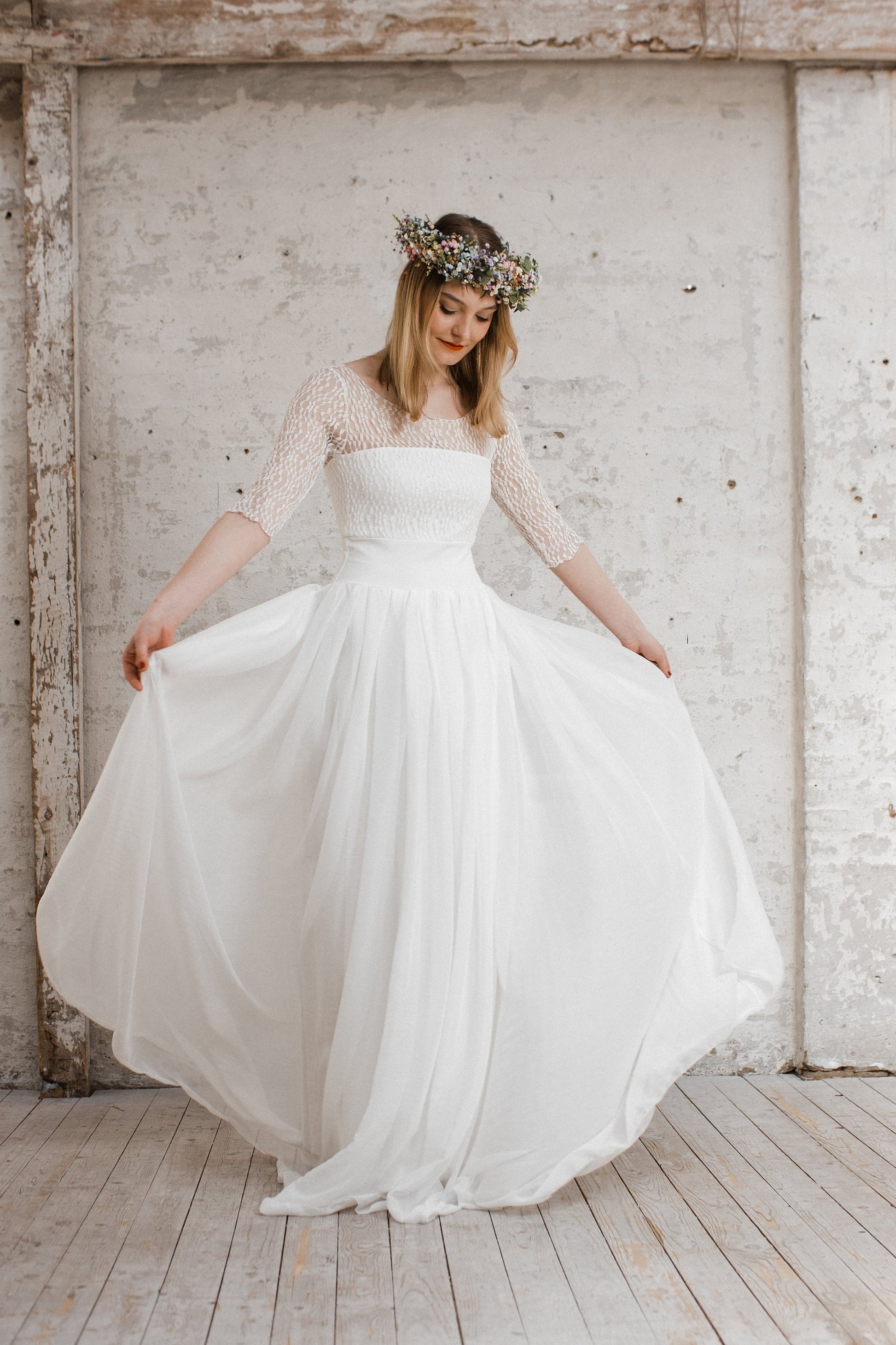 bodenlanges Boho Brautkleid luftig leicht