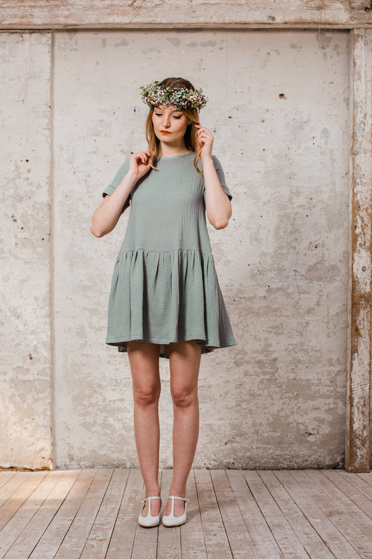 Musselinkleid im Hängerchen Stil aus Baumwolle dusty mint
