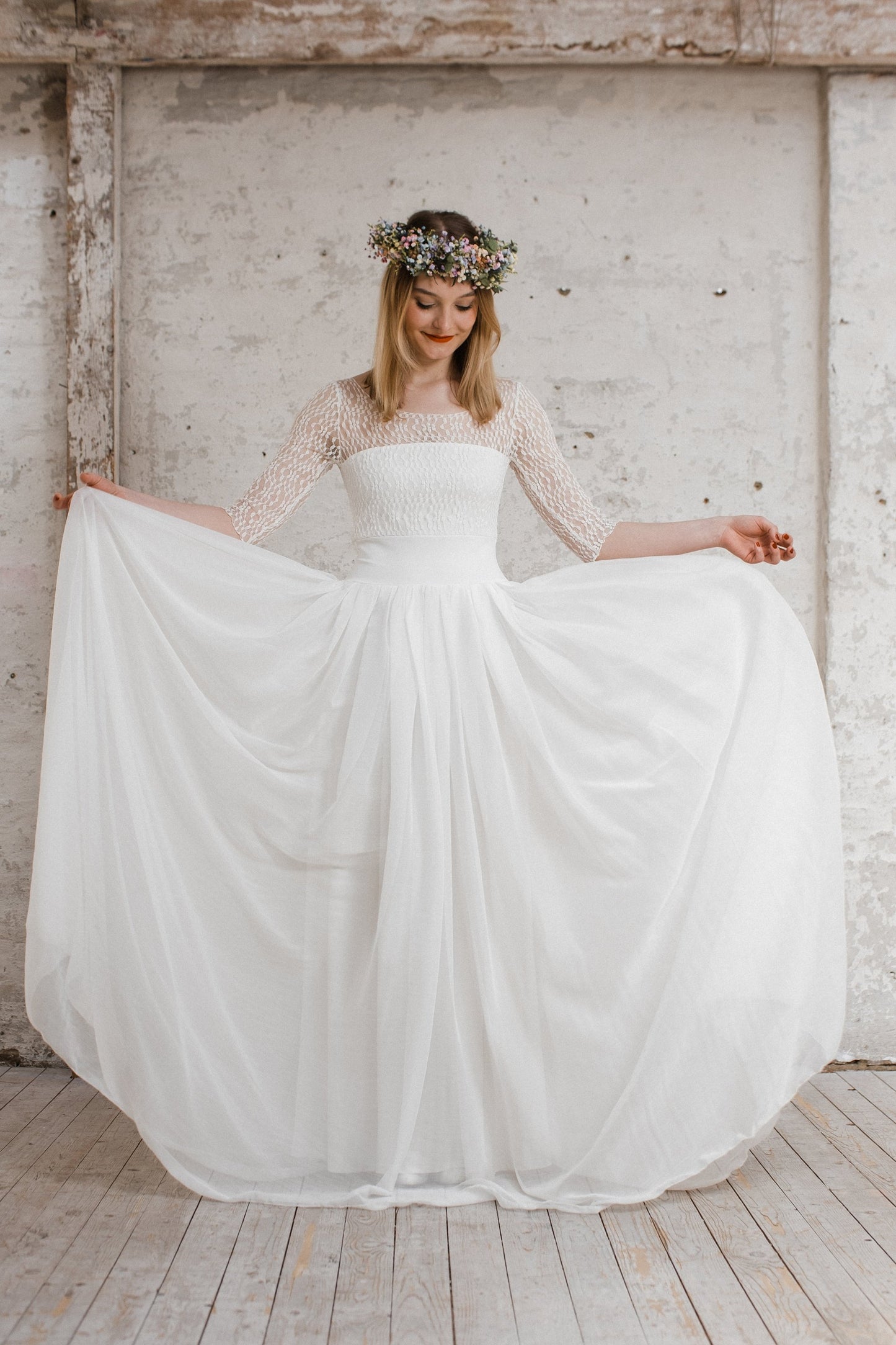 bodenlanges Boho Brautkleid luftig leicht