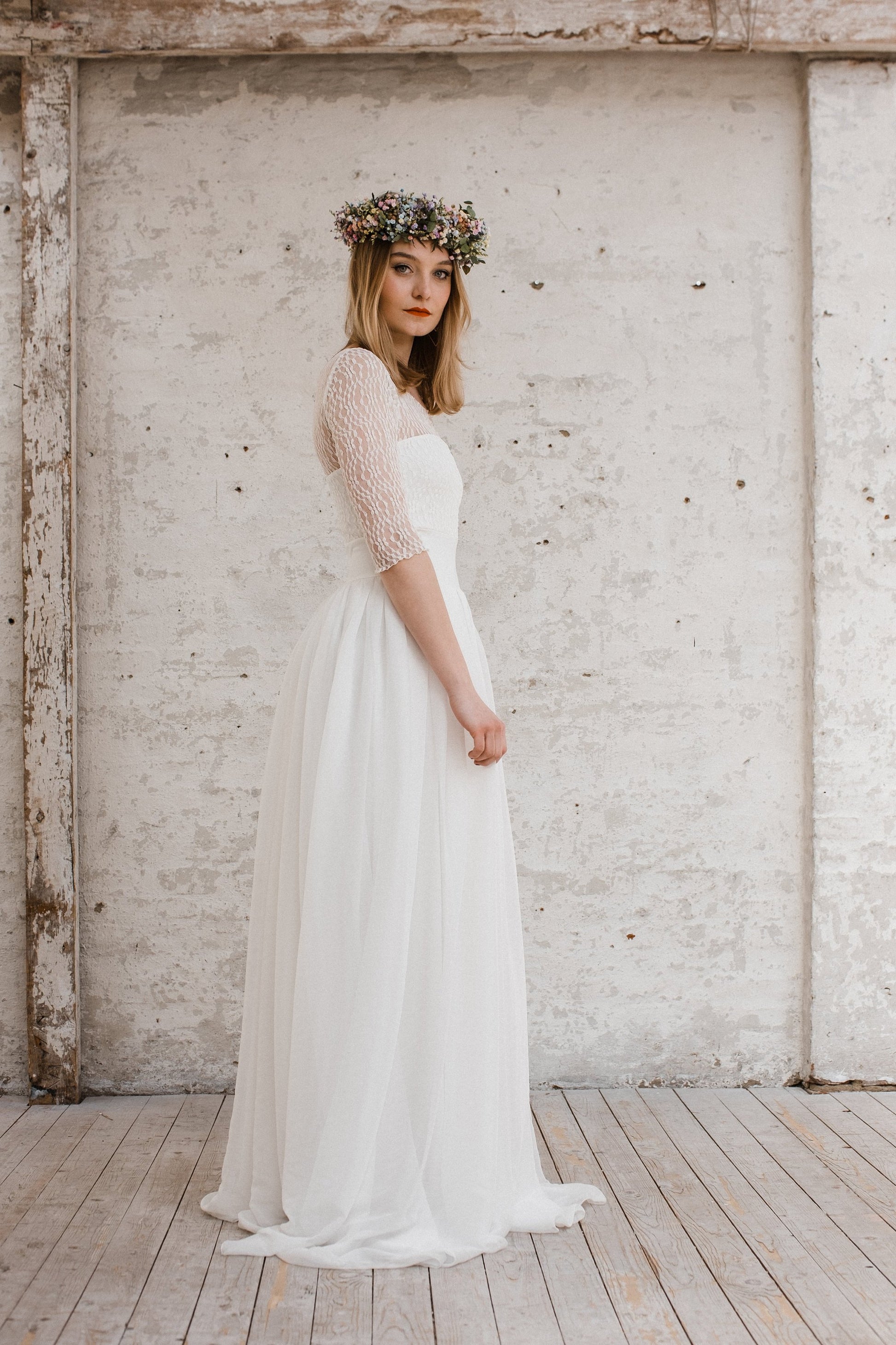 bodenlanges Boho Brautkleid luftig leicht