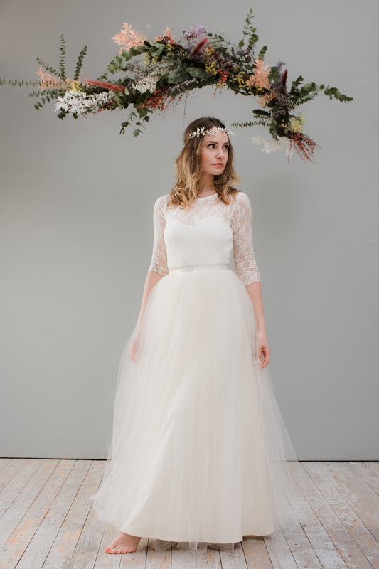 Brautrock mit Tüll in Ivory