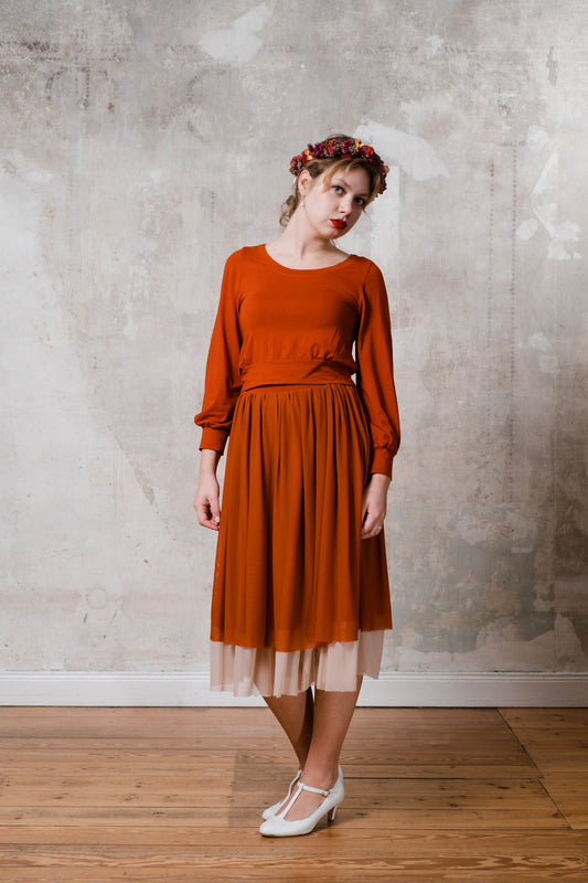 Croptop Rostrot Softtüllrock Rostrock