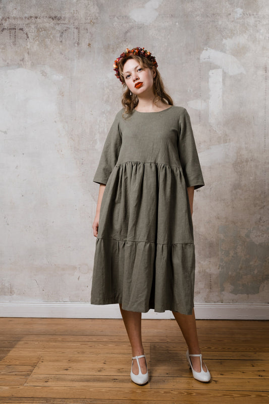 Leinenkleid Oversize Moosgrün