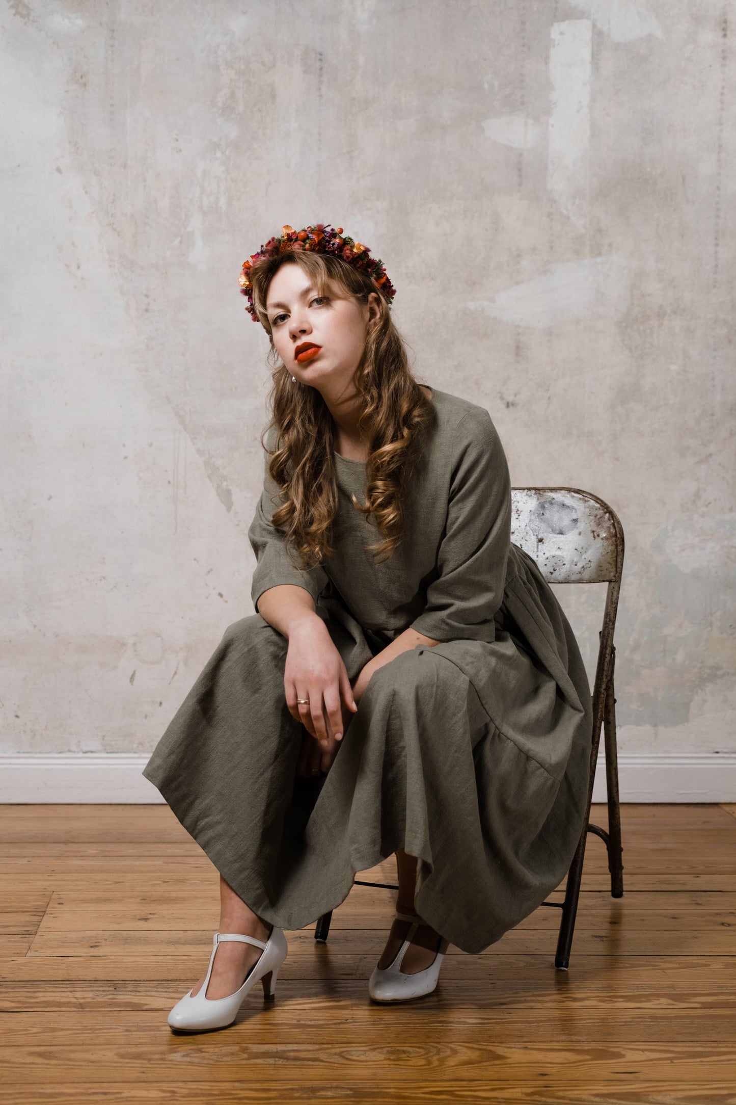 Leinenkleid Oversize Moosgrün