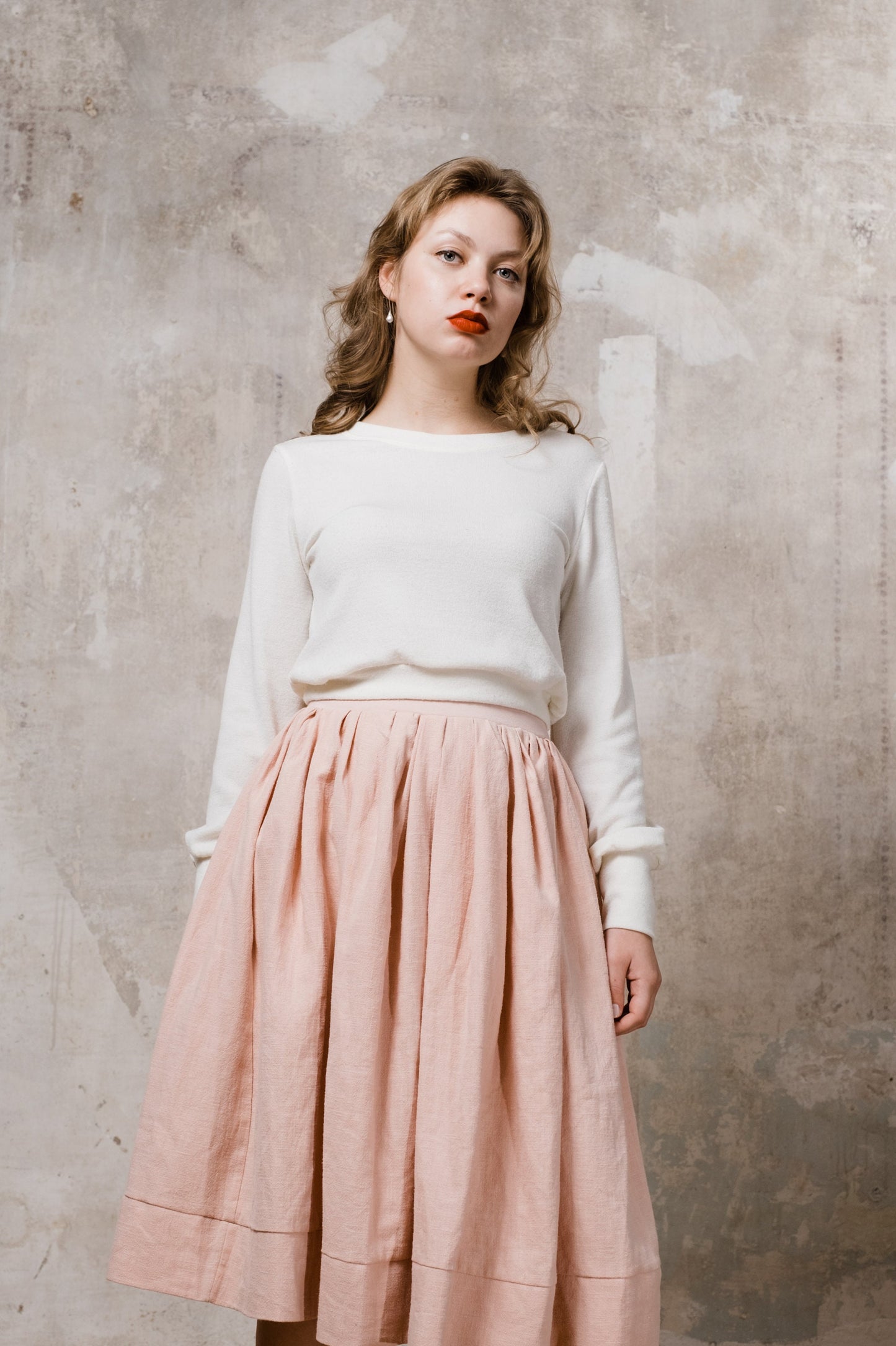 rosa Brautrock aus Leinen mit Croptop