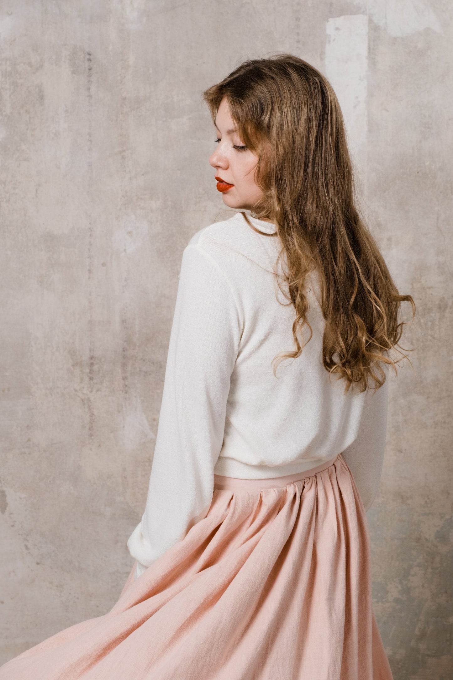 rosa Brautrock aus Leinen mit Croptop