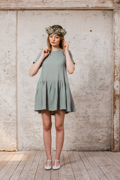 Musselinkleid  im Hängerchen Stil aus Baumwolle dusty mint