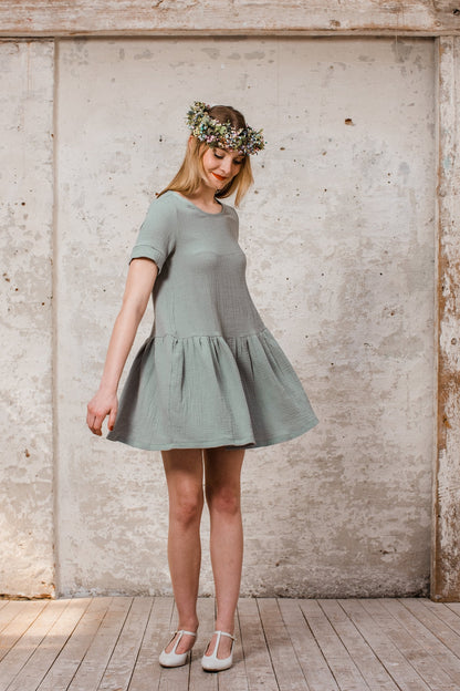 Musselinkleid  im Hängerchen Stil aus Baumwolle dusty mint