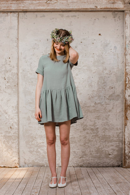 Musselinkleid  im Hängerchen Stil aus Baumwolle dusty mint